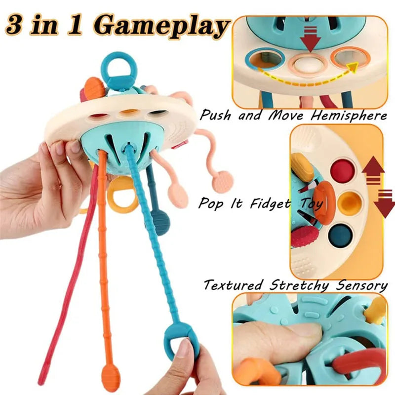 Montessori Pull String Sensory Toys Baby 6 12 Months Silicone Activity