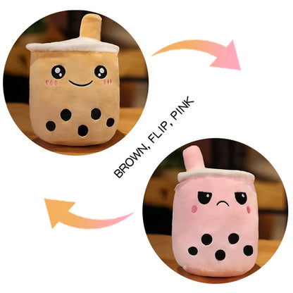 Kawaii Reversible Boba Plush Toys Two Face Double-Sided Bubble Milk