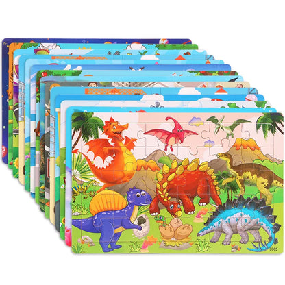 30 Pieces Wooden Jigsaw Puzzle Kids Cartoon Animal Vehicle Puzzles