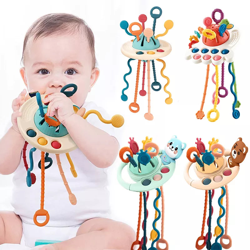 Montessori Pull String Sensory Toys Baby 6 12 Months Silicone Activity