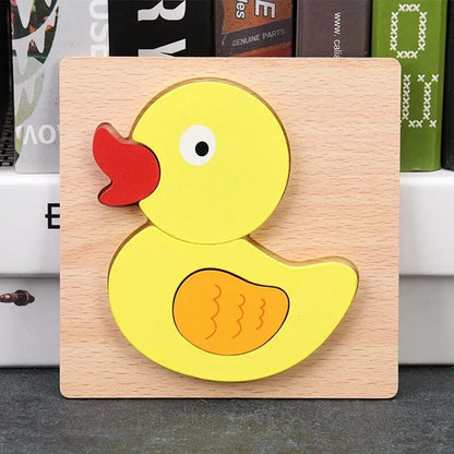 Baby High Quality 3D Wooden Puzzles Educational Cartoon Animals Early