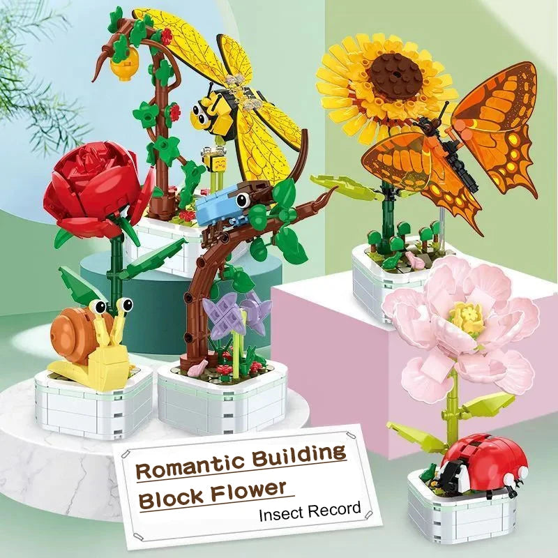 DIY Mini Butterfly Insect Potted Plant Bonsai Flower Block Rose