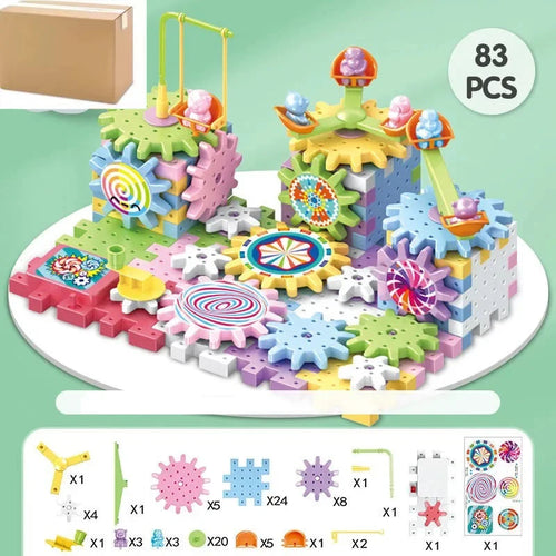 263pcs Electric Gears 3D Model Building Blocks Plastic Kid House