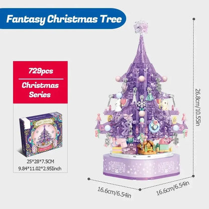 729PCS Purple Crystal Christmas Tree Music Box Building Blocks Kits