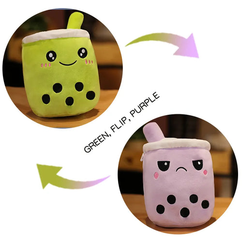 Kawaii Reversible Boba Plush Toys Two Face Double-Sided Bubble Milk