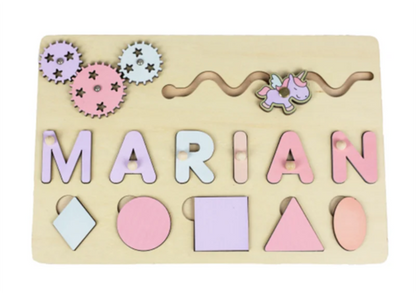 Name Puzzle Wood Personalize for Kids Hand Grab Board Supports