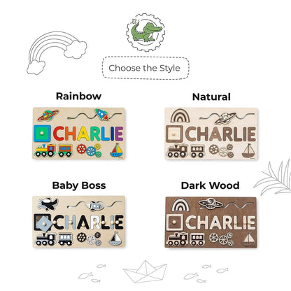 Name Puzzle Wood Personalize for Kids Hand Grab Board Supports