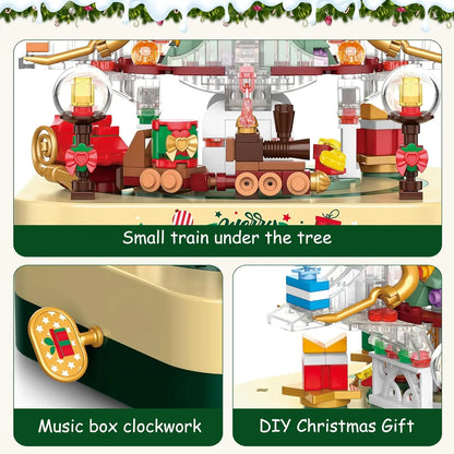 Children's Christmas Train Building Block Set DIY Christmas Tree Music