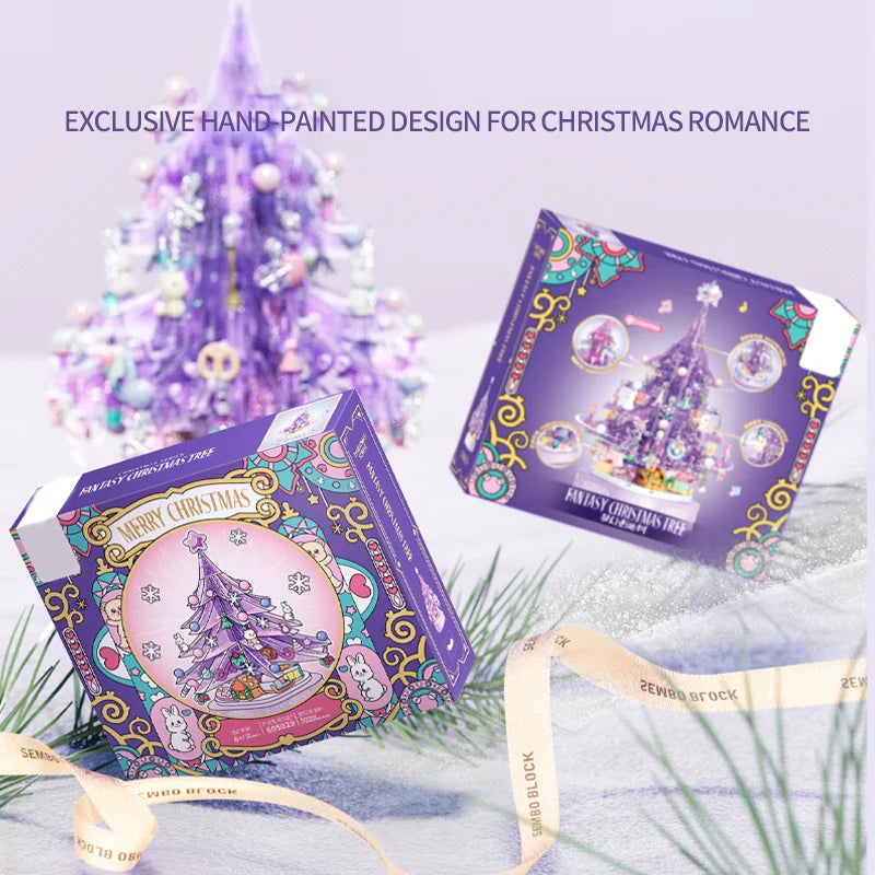 729PCS Purple Christmas Tree Music Box Building Blocks Dreamy Crystal