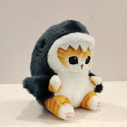 Kawaii Tempura Fried Shrimp Shark Cat Plush Doll Keychain Cartoon Cute