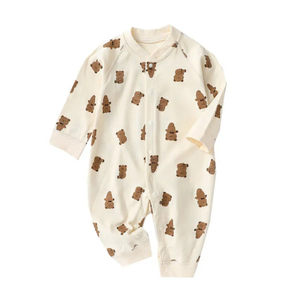 Muslin Newborn Jumpsuit Cartoon Bear Long Sleeves Baby Rompers for