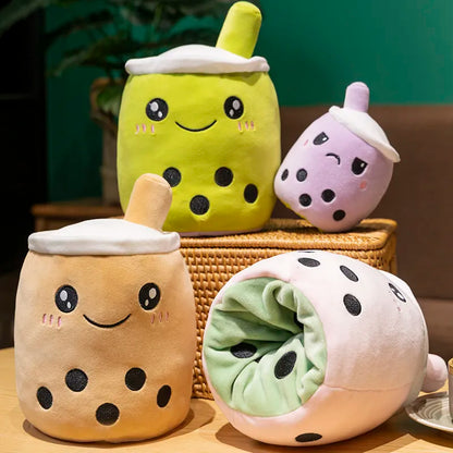 Kawaii Reversible Boba Plush Toys Two Face Double-Sided Bubble Milk