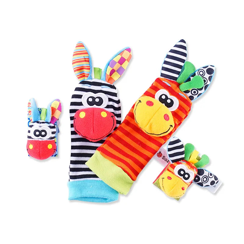 4PCS/SET Baby Rattle Toys Cute Stuffed Animals Wrist Rattle Foot