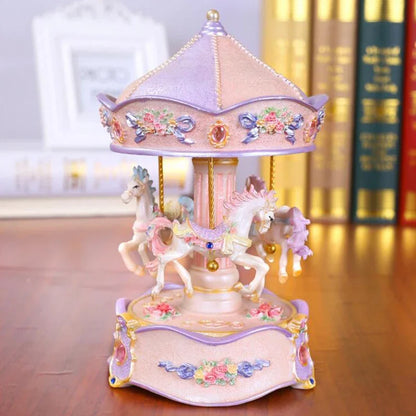 New Resin Carousel Music Box Decor LED Flash Lights Creative Birthday