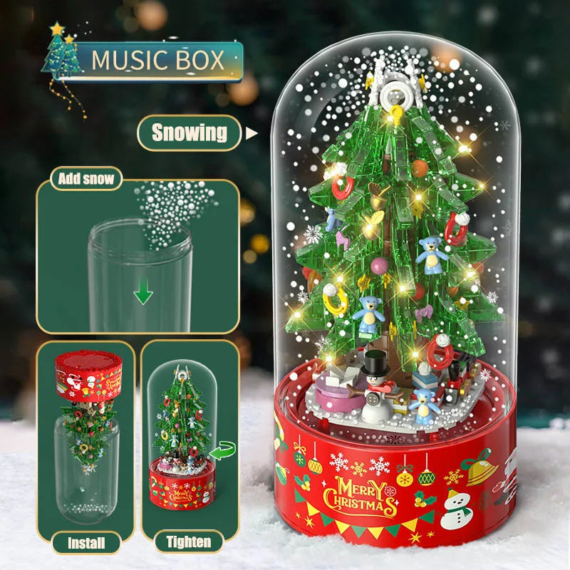 City MOC Christmas Rotate Music Box Santa Claus Building Blocks