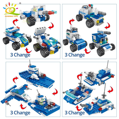 HUIQIBAO 700PCS 8in1 City Police Command Trucks Building Blocks