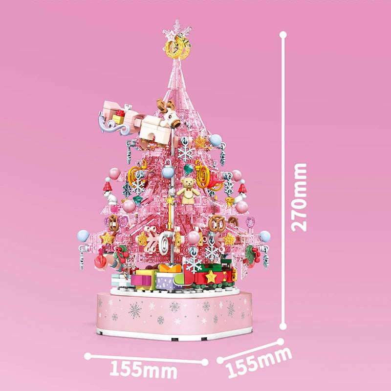 SEMBO New Pink Crystal Christmas Tree Building Blocks DIY Light Music