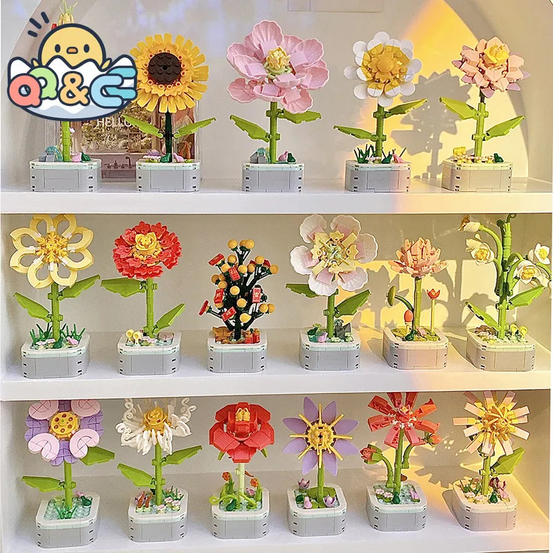 Bouquet Building Block Kit Diy Assembly Flowers Blocks Sunflower Rose