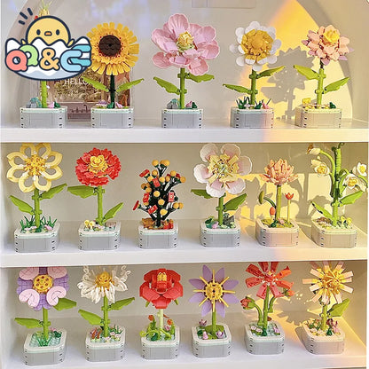 Bouquet Building Block Kit Diy Assembly Flowers Blocks Sunflower Rose