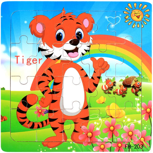 20piece Wooden Puzzle Cartoon Animals Car Letter Number Pattern Jigsaw