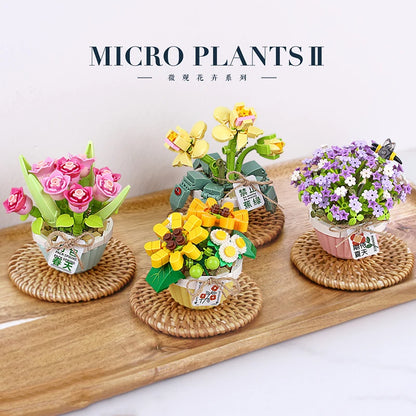 Mini Building Blocks Flowers DIY Plant Bouquets Potted Plant Models