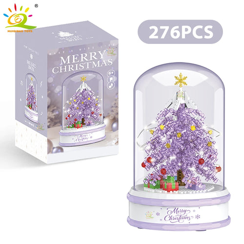 HUIQIBAO Ideas Christmas Tree Music Box Micro Building Blocks Pink