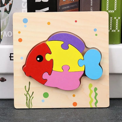 Baby High Quality 3D Wooden Puzzles Educational Cartoon Animals Early