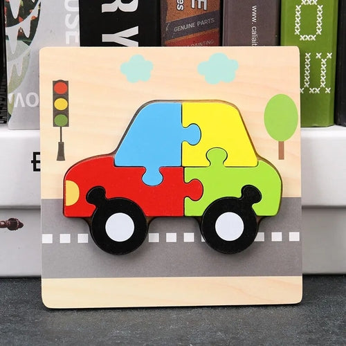 Baby High Quality 3D Wooden Puzzles Educational Cartoon Animals Early