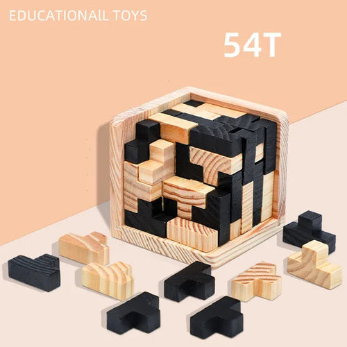 3D Cube Puzzle Luban Interlocking Creative Educational Wooden Toy