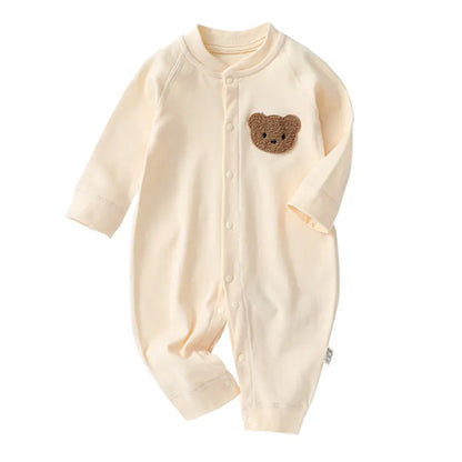 Muslin Newborn Jumpsuit Cartoon Bear Long Sleeves Baby Rompers for