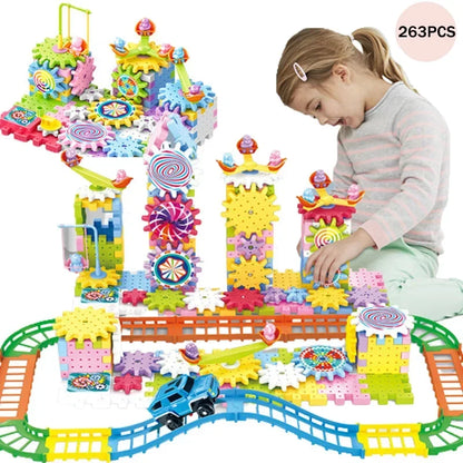 263pcs Electric Gears 3D Model Building Blocks Plastic Kid House