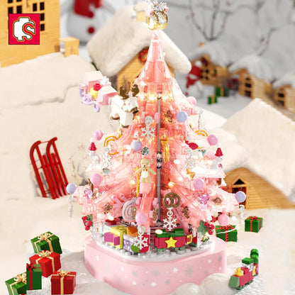 SEMBO Christmas Tree Theme Rotating Music Box Building Blocks City