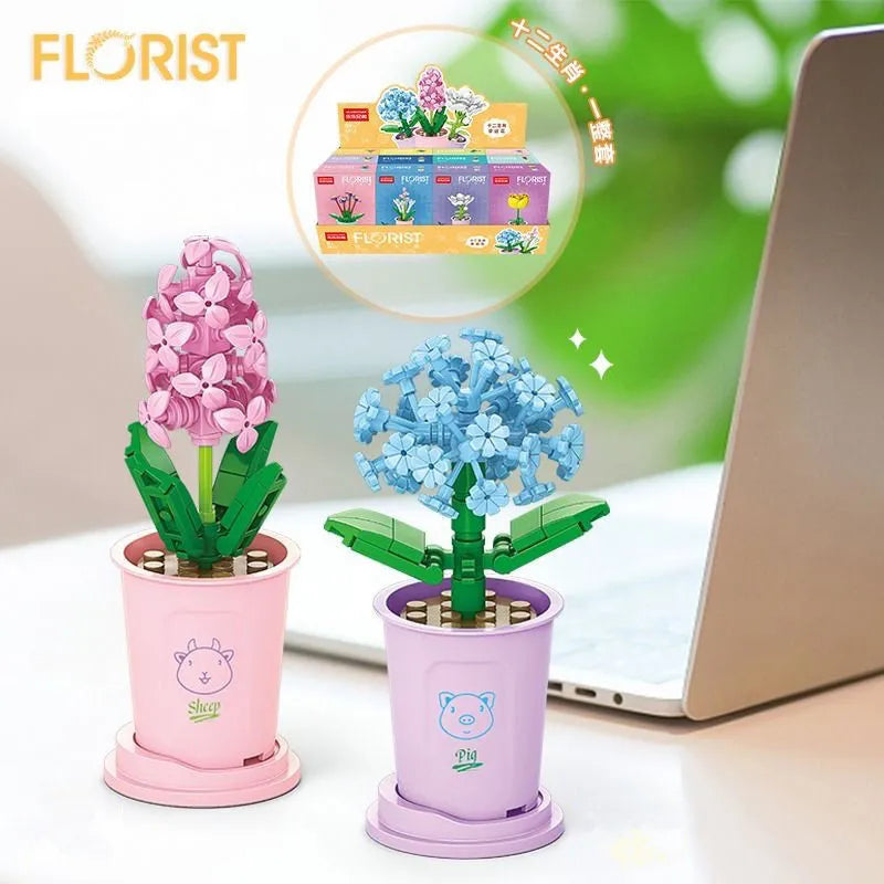 Creative Kawaii Milk Tea Cup Building Block Flower Bouquet Potted DIY