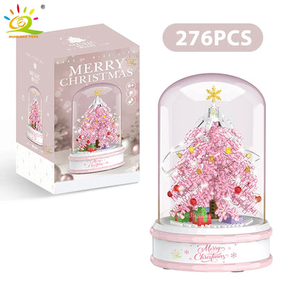 HUIQIBAO Ideas Christmas Tree Music Box Micro Building Blocks Pink