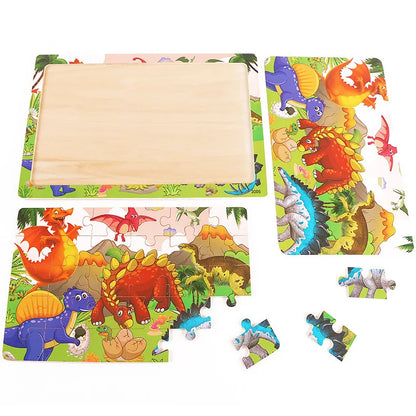 NEW Wooden 30pcs Puzzles Children Animal Dinosaur Cartoon Plane Puzzle