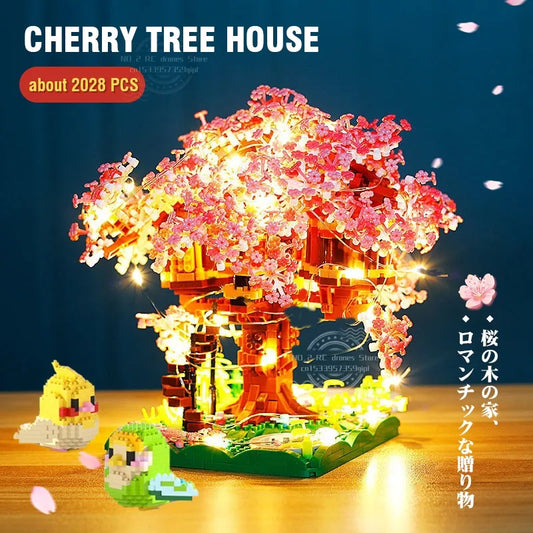 Sakura Flower Treehouse DIY Model Micro Building Block Indoor