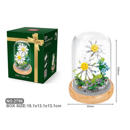 Sunflower In Glass Cove Dome Rose Bouquet Building Blocks DIY