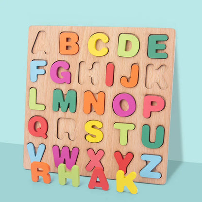 Colorful Alphabet Number Wooden Puzzles Kids Intelligent Matching Game