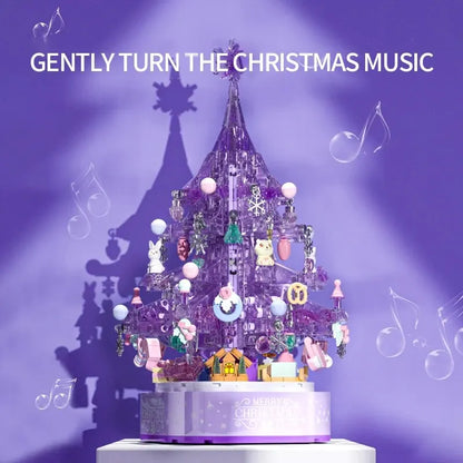 729PCS Purple Crystal Christmas Tree Music Box Building Blocks Kits