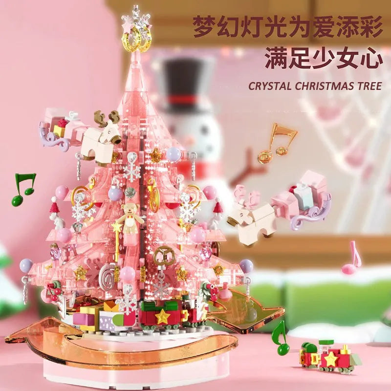 Pink Crystal Christmas Tree Music Box Creative Assembly Building