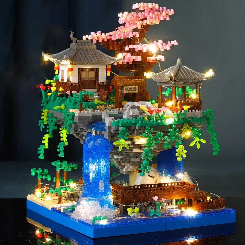 Ancient Architecture Peach Blossom Pond Castle Girl Model Building