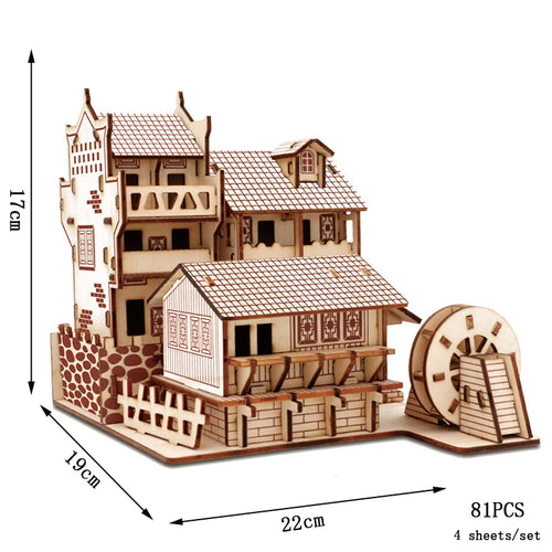 Retro Bus European-style Campervan 3D Wooden Car Puzzle DIY Sailing