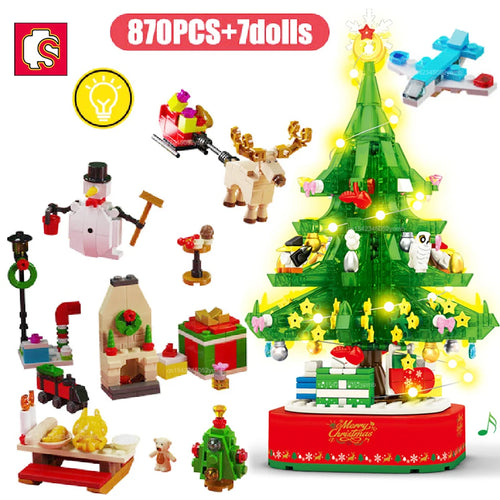 SEMBO Christmas Tree Theme Rotating Music Box Building Blocks City