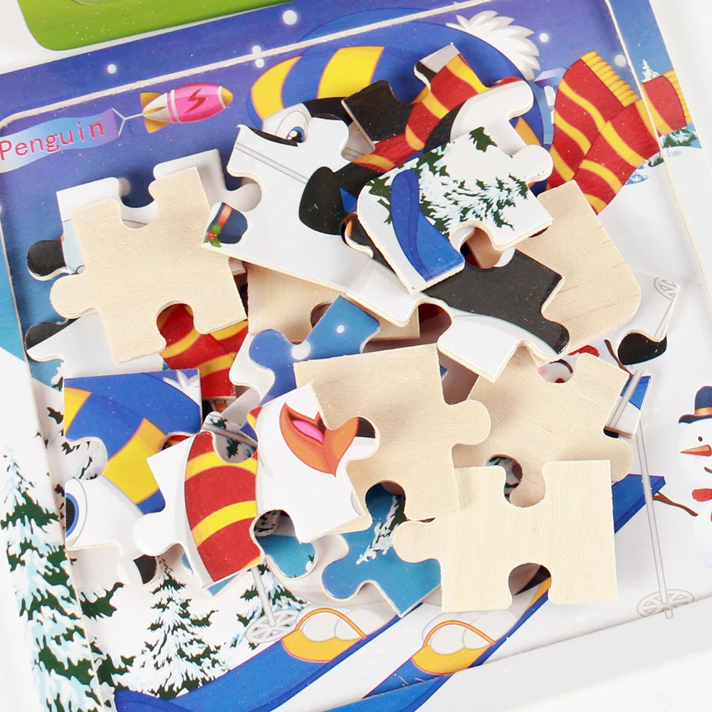 20piece Wooden Puzzle Cartoon Animals Car Letter Number Pattern Jigsaw