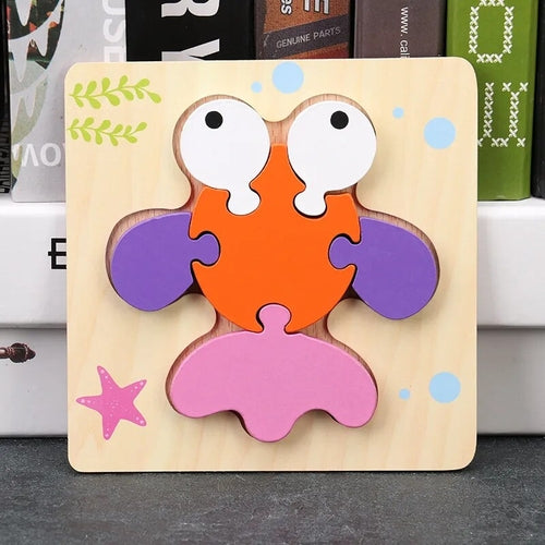 Baby High Quality 3D Wooden Puzzles Educational Cartoon Animals Early