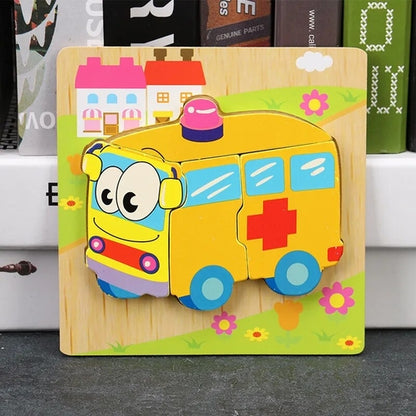 Baby High Quality 3D Wooden Puzzles Educational Cartoon Animals Early