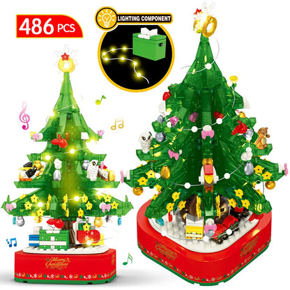 DIY Christmas Tree Rotating Music Box Building Blocks Friends Santa