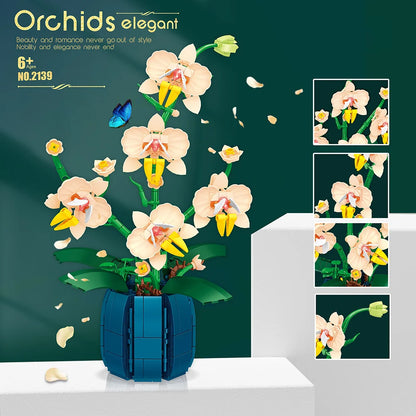 Orchid Building Blocks Flowers Bouquet Flower Blocks Bonsai Plant