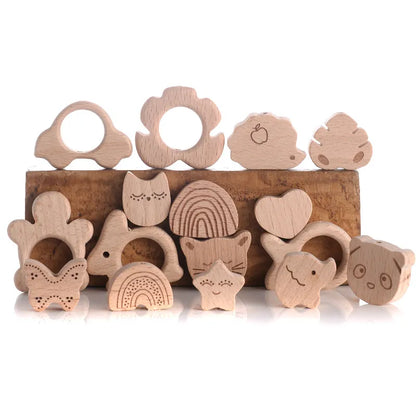 10Pcs Beach Wood Baby Beads Animal Shape Wooden Newborn Teething Ring