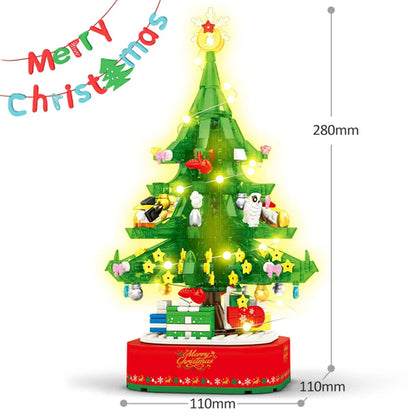 DIY Christmas Tree Rotating Music Box Building Blocks Friends Santa